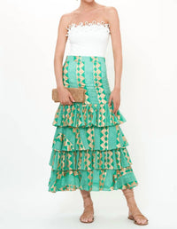 Oliphant Ruffle Maxi Skirt in ascot teal - women's skirt