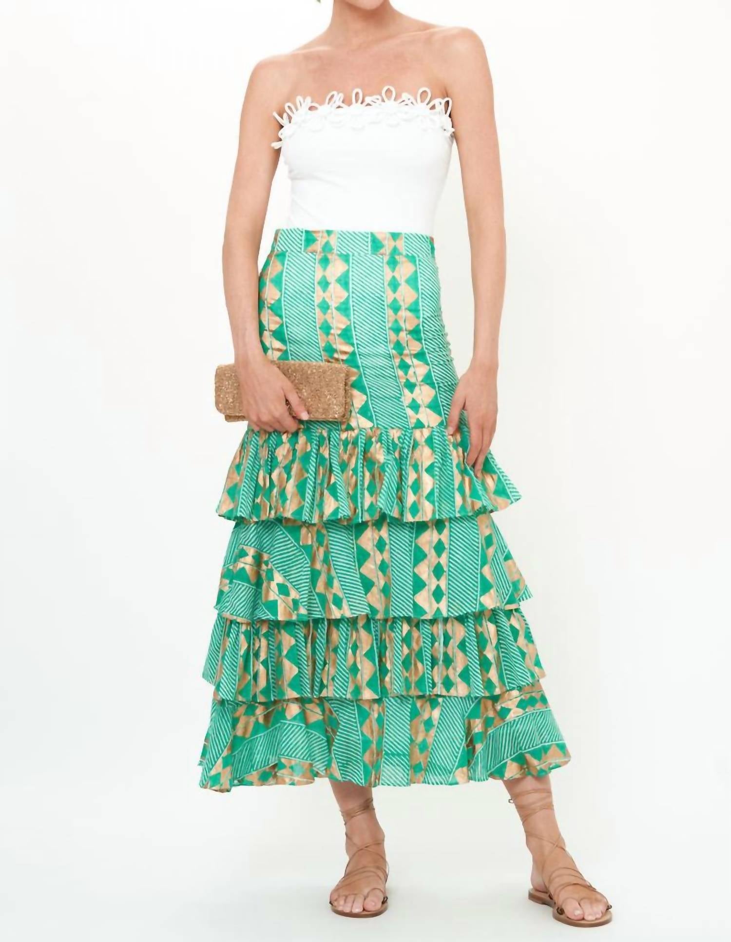 Oliphant Ruffle Maxi Skirt in ascot teal - women's skirt