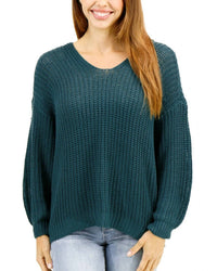 Grace and Lace Boyfriend Slouchy Knit Sweater in blue spruce - women's sweater