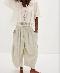 Free People - Lulu Knit Billowy Ruffle Lace Trim V-neck Top