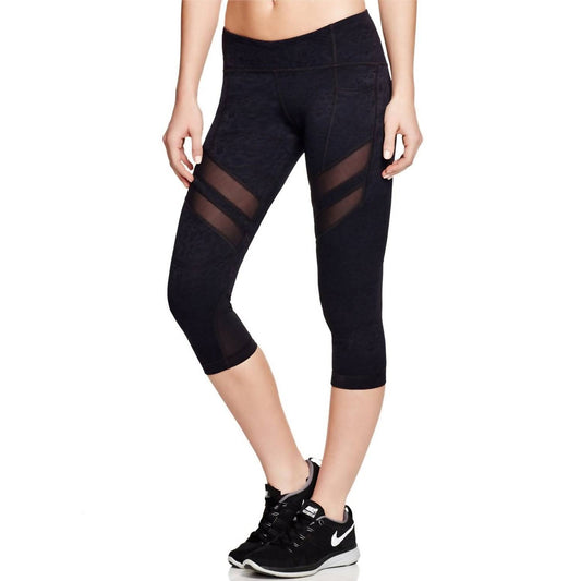 ELASTIC WAIST SOLID MESH TRIM ACTIVE CAPRI LEGGINGS