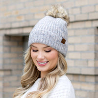 Cc Beanies - Women's Soft Ribbed Fur Pom Beanie