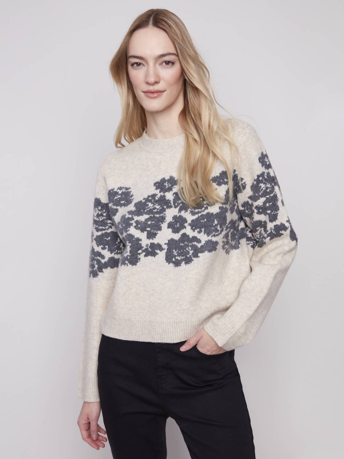 Charlie B - Floral Jacquard Crew Neck Sweater
