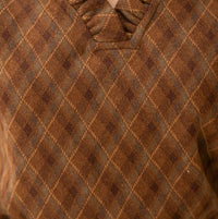 Voy - V-neck Argyle Plaid Flannel Top