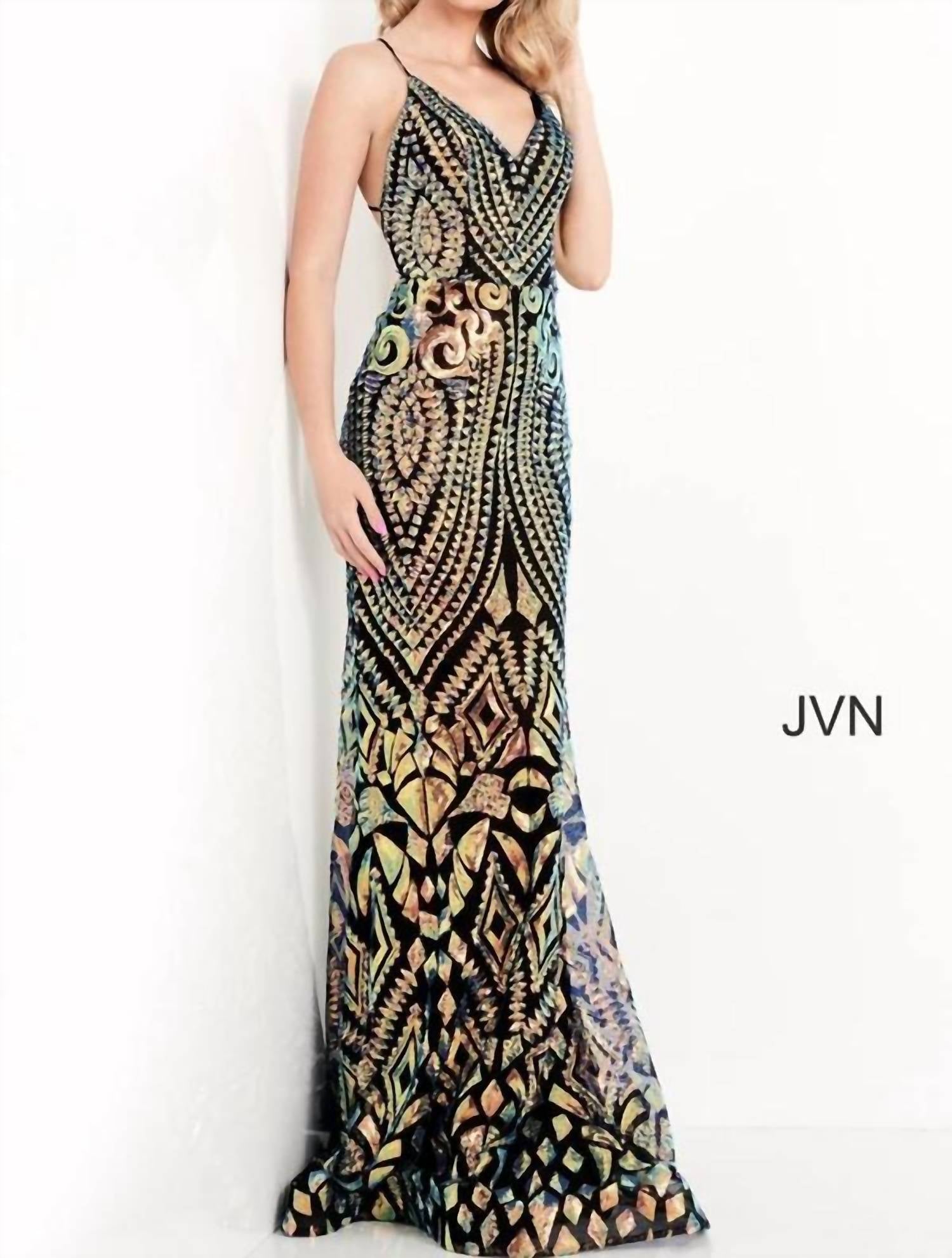 Jovani - V-neck Formal Long Prom Dress