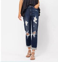 Judy Blue - Women's Krystal Destroyed Cuffed Boyfriend Jeans