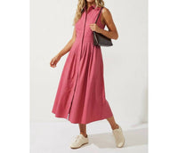 naked zebra Sleeveless Midi Shirt Dress in pink red - women's dress