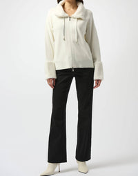 Joseph Ribkoff - Long Sleeve Knit Coat With Fur Trim