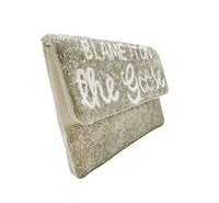 La Chic Designs Women's Blame It On The Goose Beaded Clutch in silver - women's bag - detail view