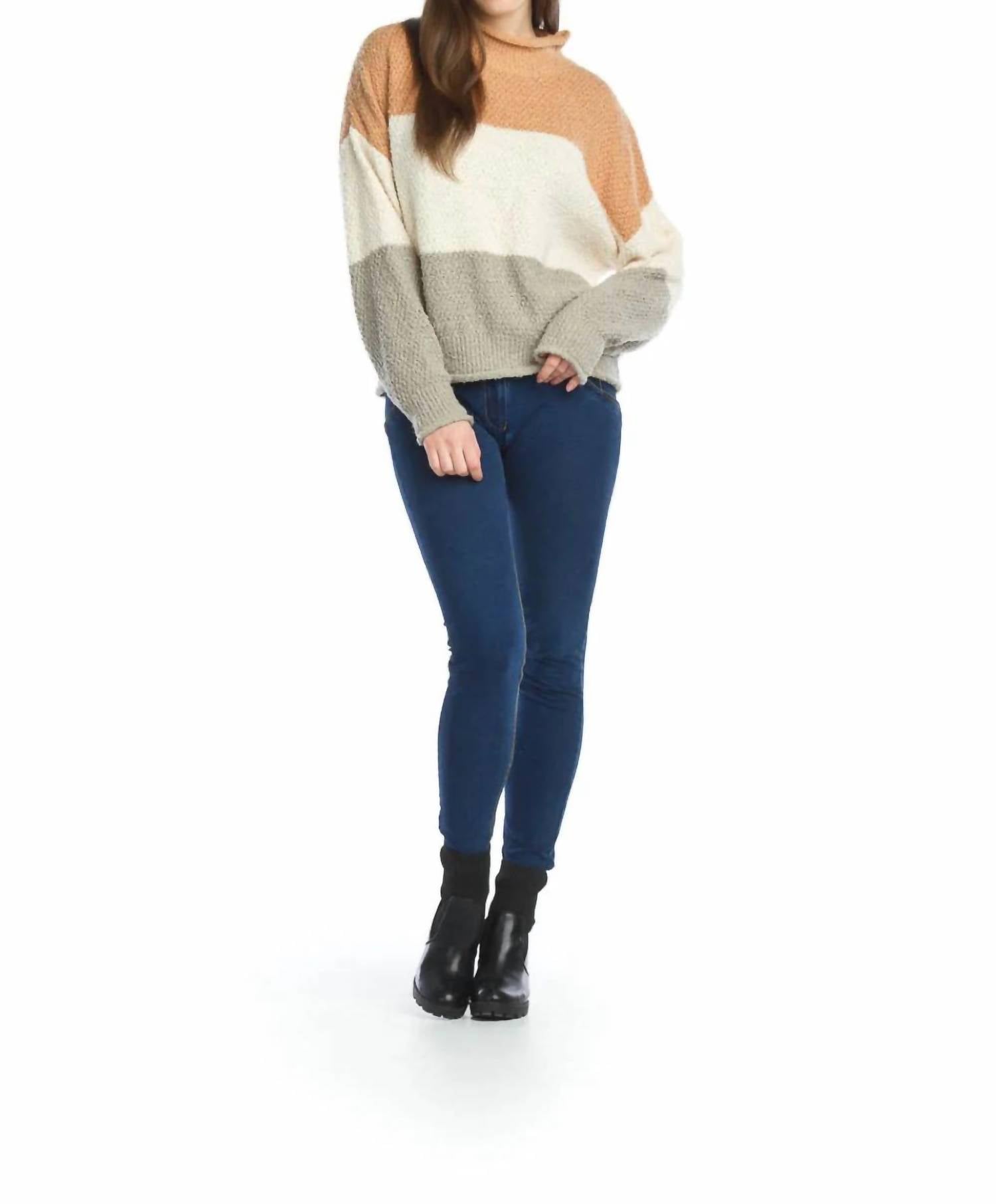 Papillon - Soft Boucle Mock Neck Color Block Sweater