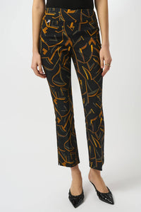 Joseph Ribkoff Geometric Print Straight Leg Pull On Pants in black multi - women's pants