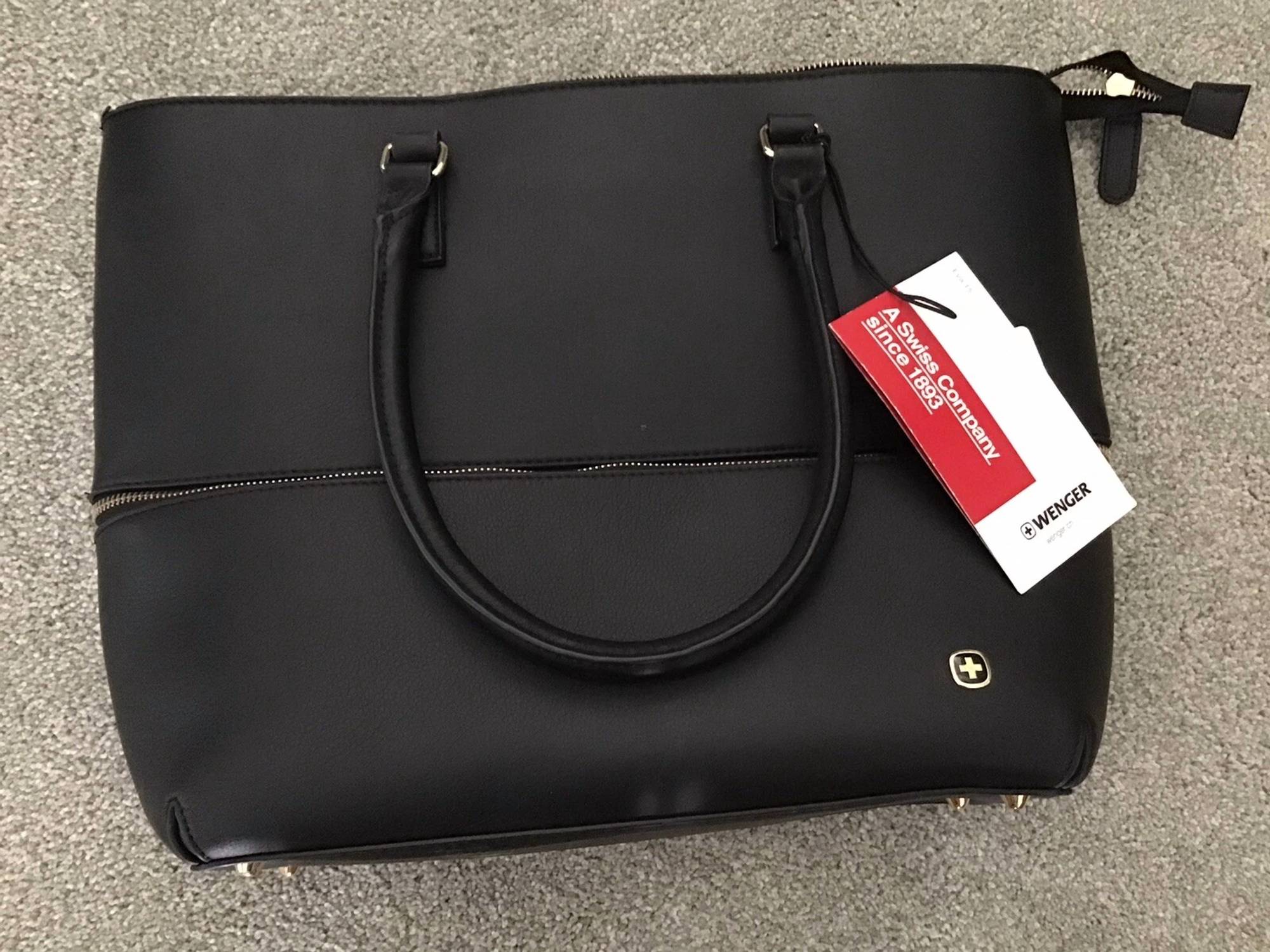 SWISSGEAR Women's Expandable Tote Bag With Removable Laptop Sleeve in black - women's bag - detail view