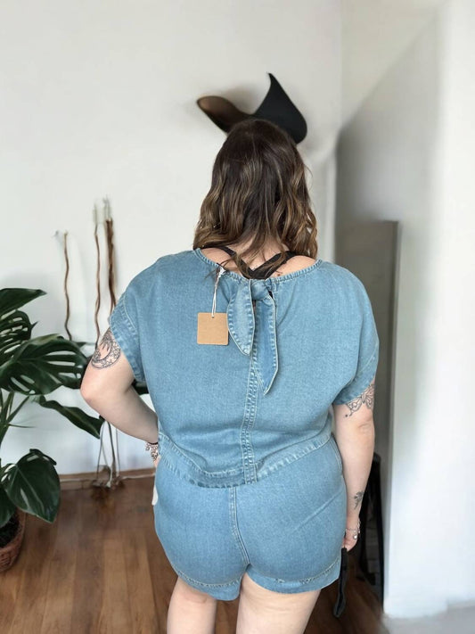 Blu Pepper - High Waist Chambray Mini Shorts