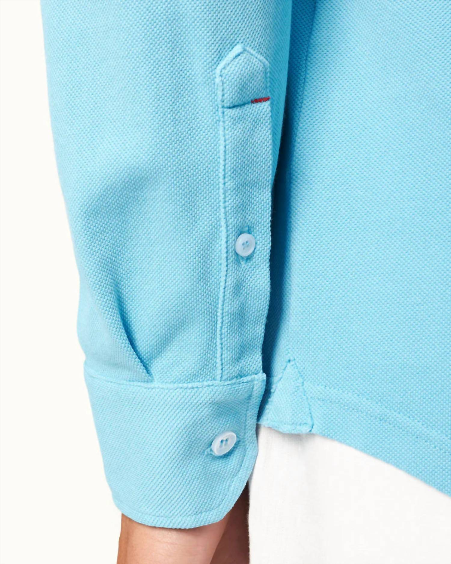Orlebar Brown Giles Pique Shirt in california blue - men's shirt - alternate view