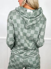 Michelle Mae - Checkered Cotton Blend Long Sleeve Hoodie Top