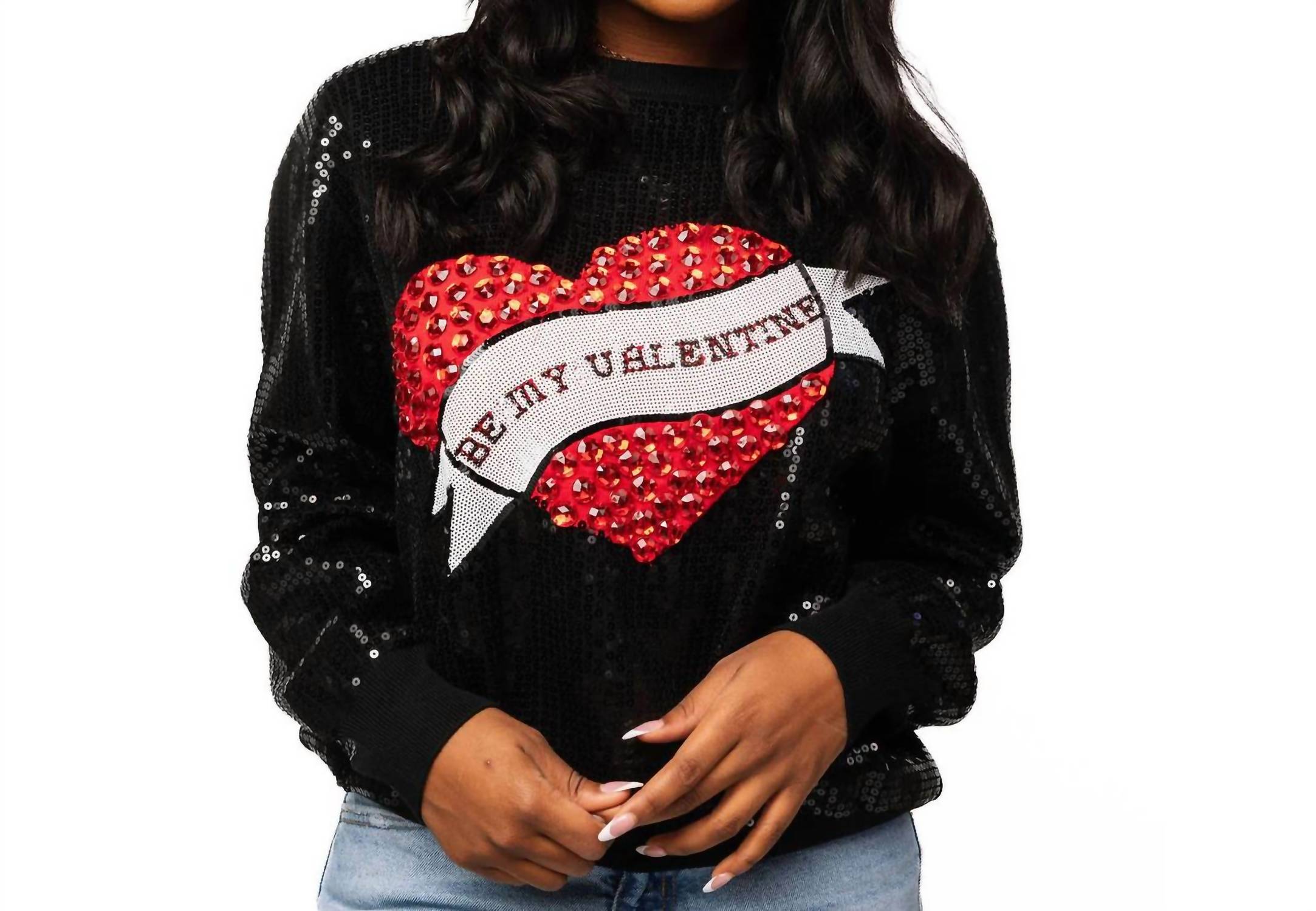 QUEEN OF SPARKLES Be My Valentine Top in black - women's sweater - detail view