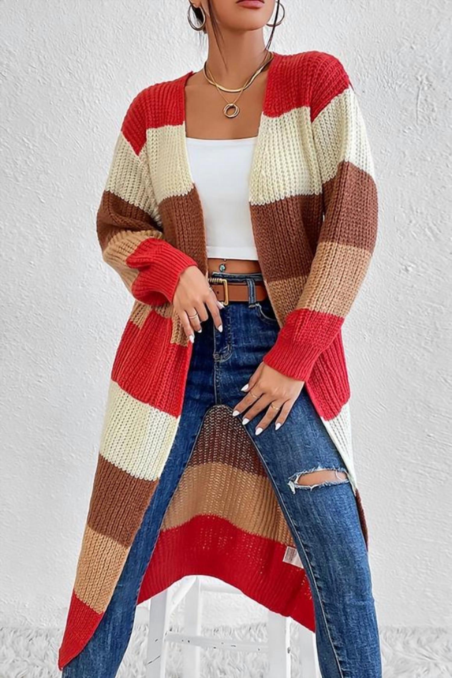 Lily Clothing - Color Blocked Long Length Knit