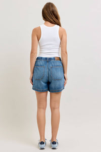 Judy Blue High Waist Featherweight Baggy Denim Short in blue - women's shorts - detail view