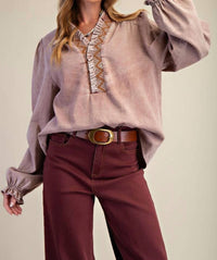 Easel - Dusty Long Puff Sleeves Top