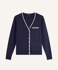 Minnie Rose - V Neck Cardigan with Tipping