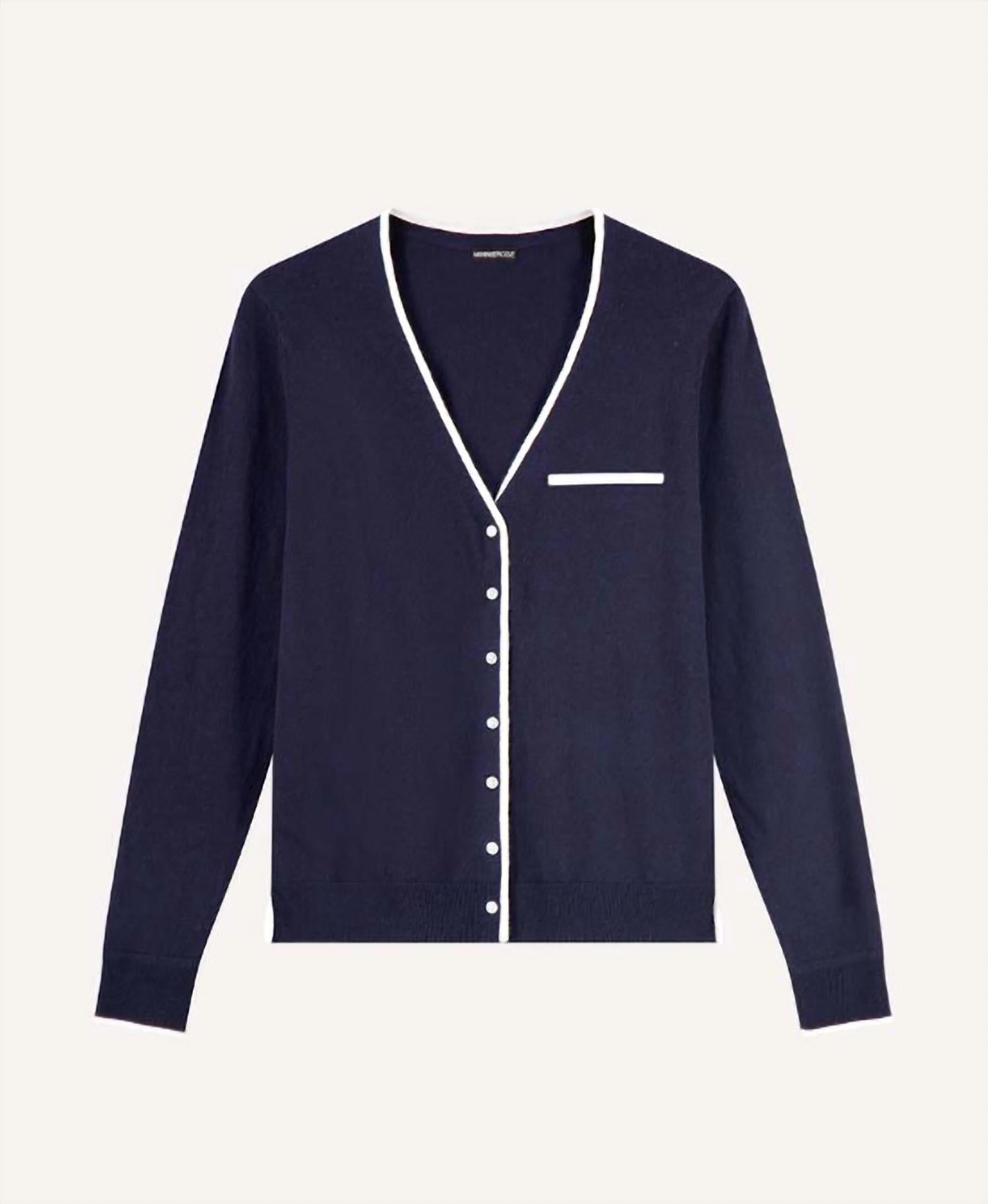 Minnie Rose - V Neck Cardigan with Tipping