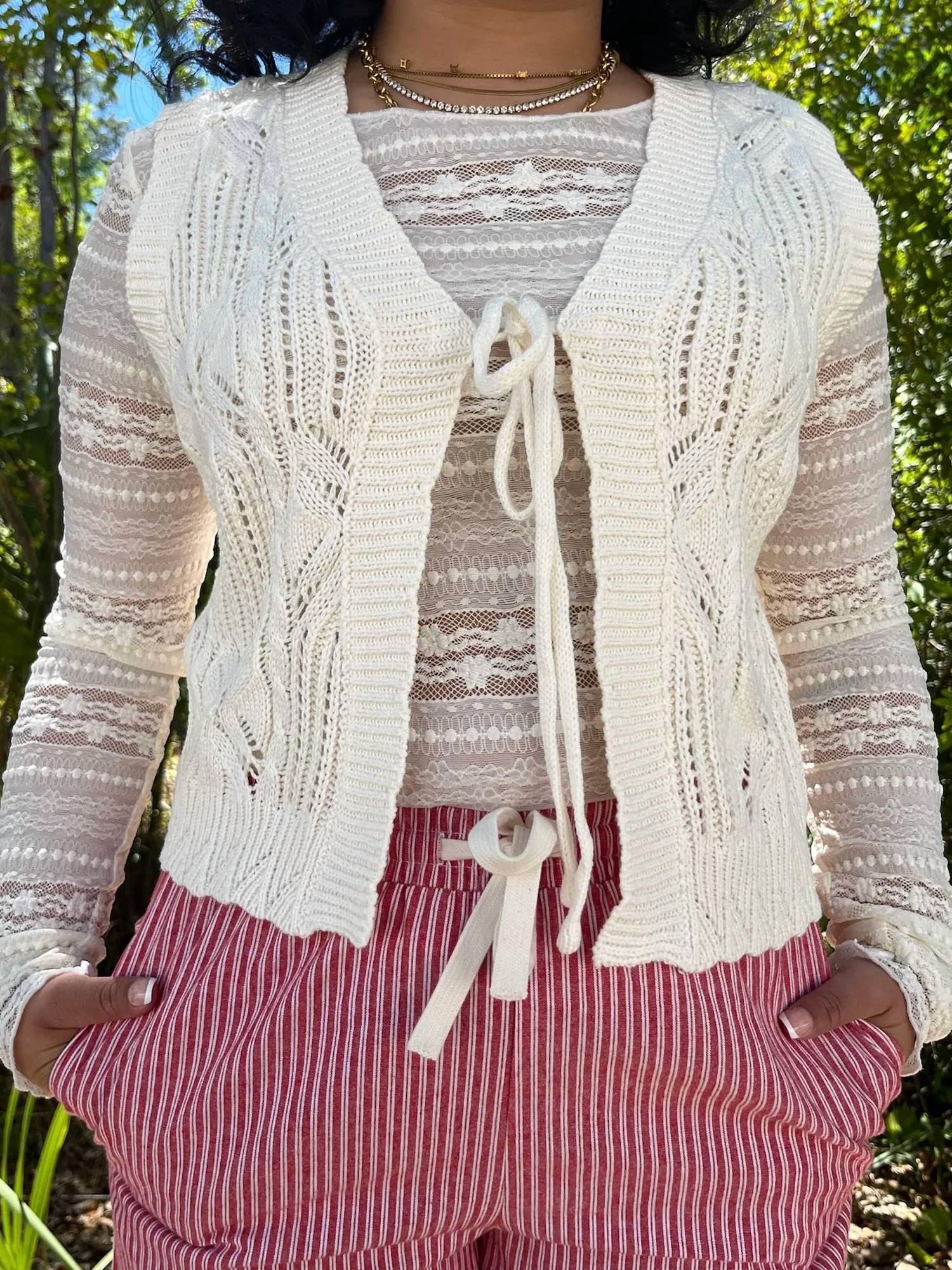 Cozy Co. - Cable Knit Vest With Tie Detail