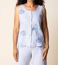 Habitat - Linen Floral Pleat Back Button Tank Top