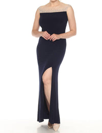 Joseph Ribkoff - Embellished Mesh Yoke Maxi Evening Dress