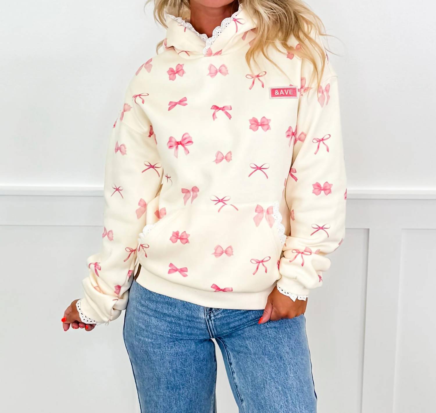 Ampersand Ave - Tied With Love Cotton Blend Long Sleeve Hoodie Sweatshirt