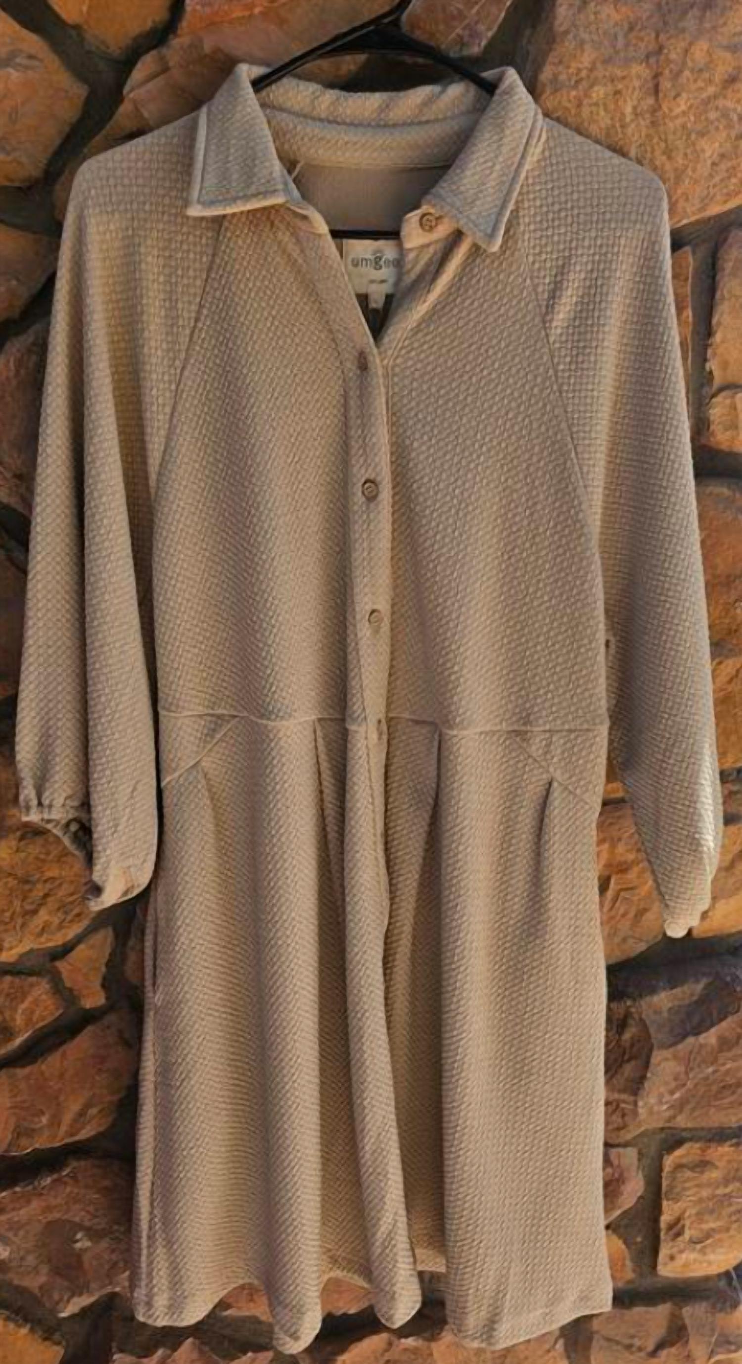 Umgee - Women's 3/4 Sleeve Texture Button Down Dress