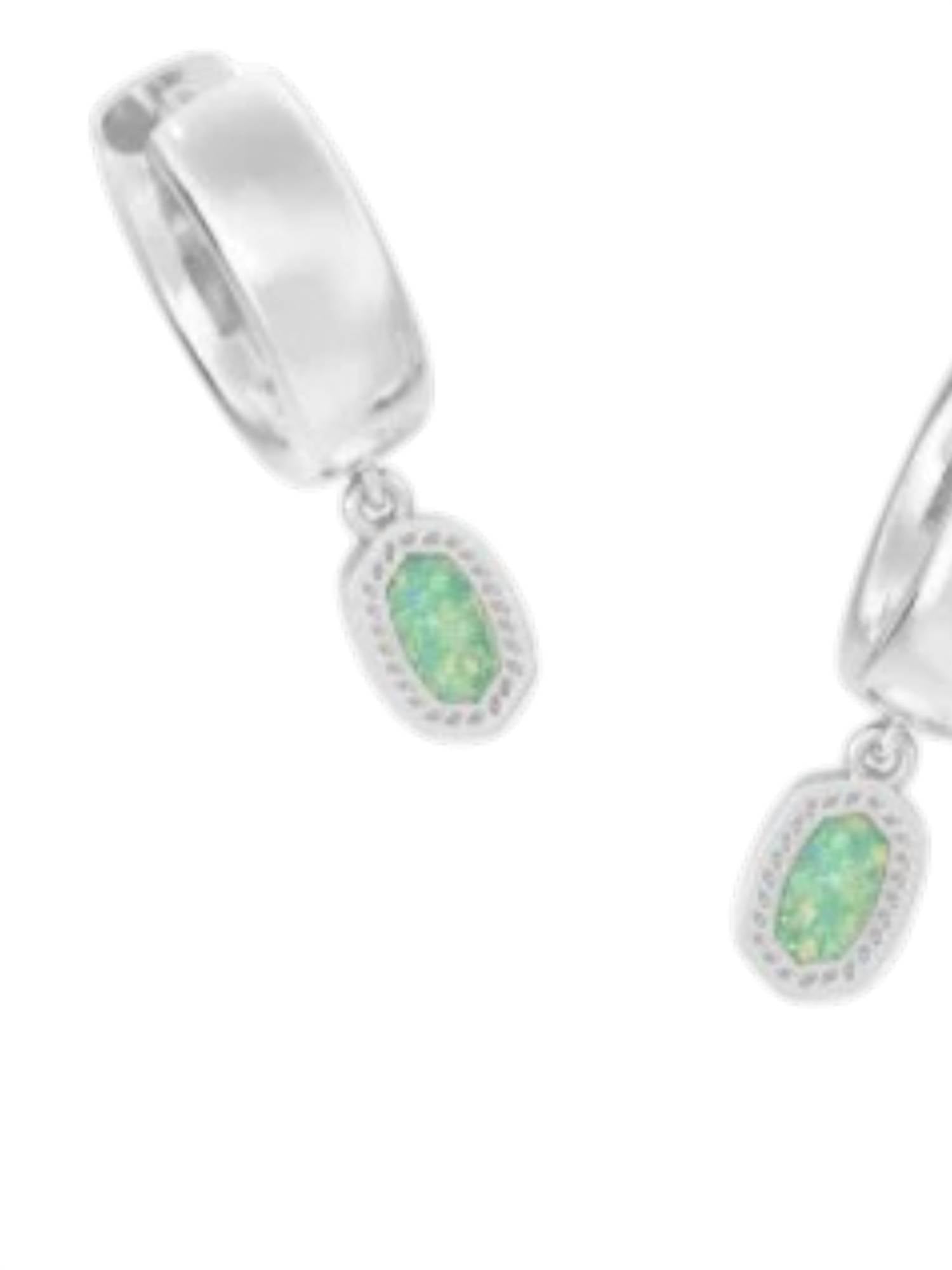 Kendra Scott Women's Mini Ellie Wide Huggie Earrings in silver green opal - women's jewelry - detail view
