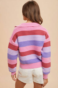 English Factory - Carly- Textured Multi Color Stripe Sweater Top