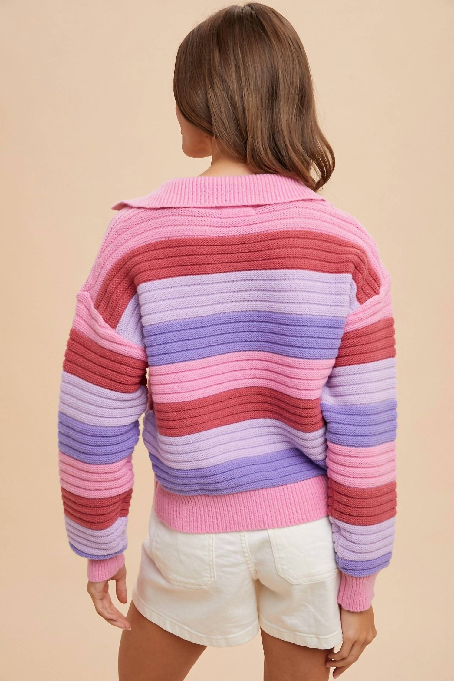 English Factory - Carly- Textured Multi Color Stripe Sweater Top