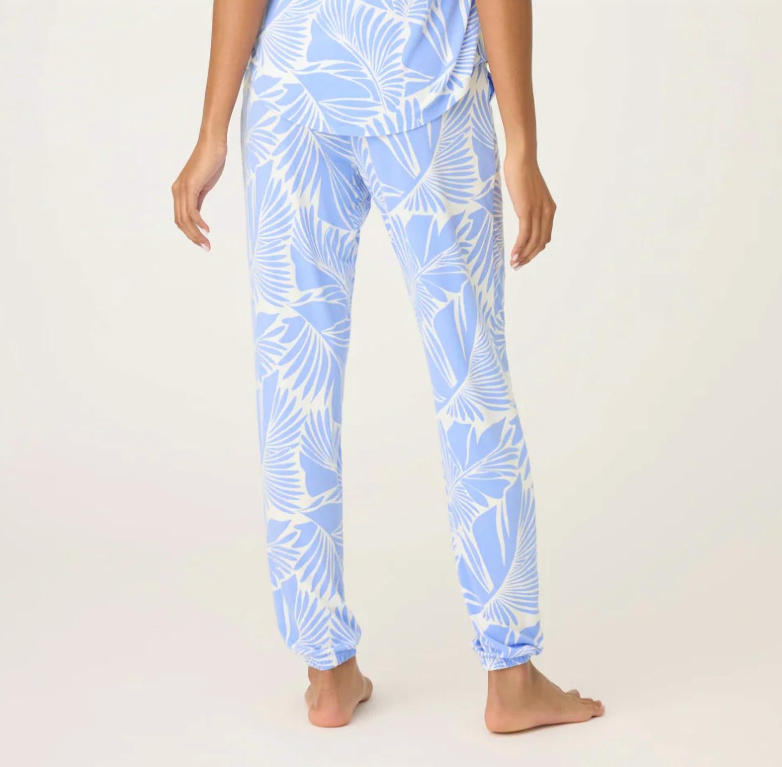 PJ Salvage Bayside Dreams Banded Pant in blue white - women's pants - detail view
