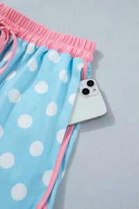 Shewin - Polka Dot Contrast Edge Casual Shorts Set