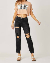 RISEN Mid-rise Crop Tapered Boyfriend Jeans in black - women's jeans - view 4