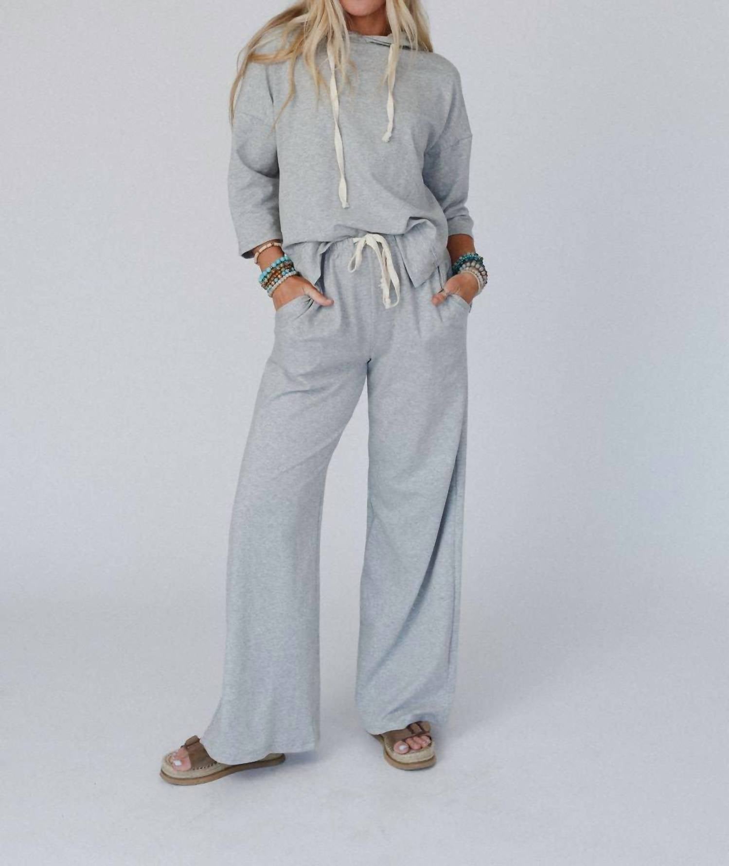 three bird nest Arianna Top And Pant Set in heather gray - women's sleepwear - alternate view