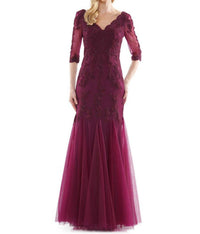 Colors Dress - Sheer 3/4 Sleeve Mermaid Gown