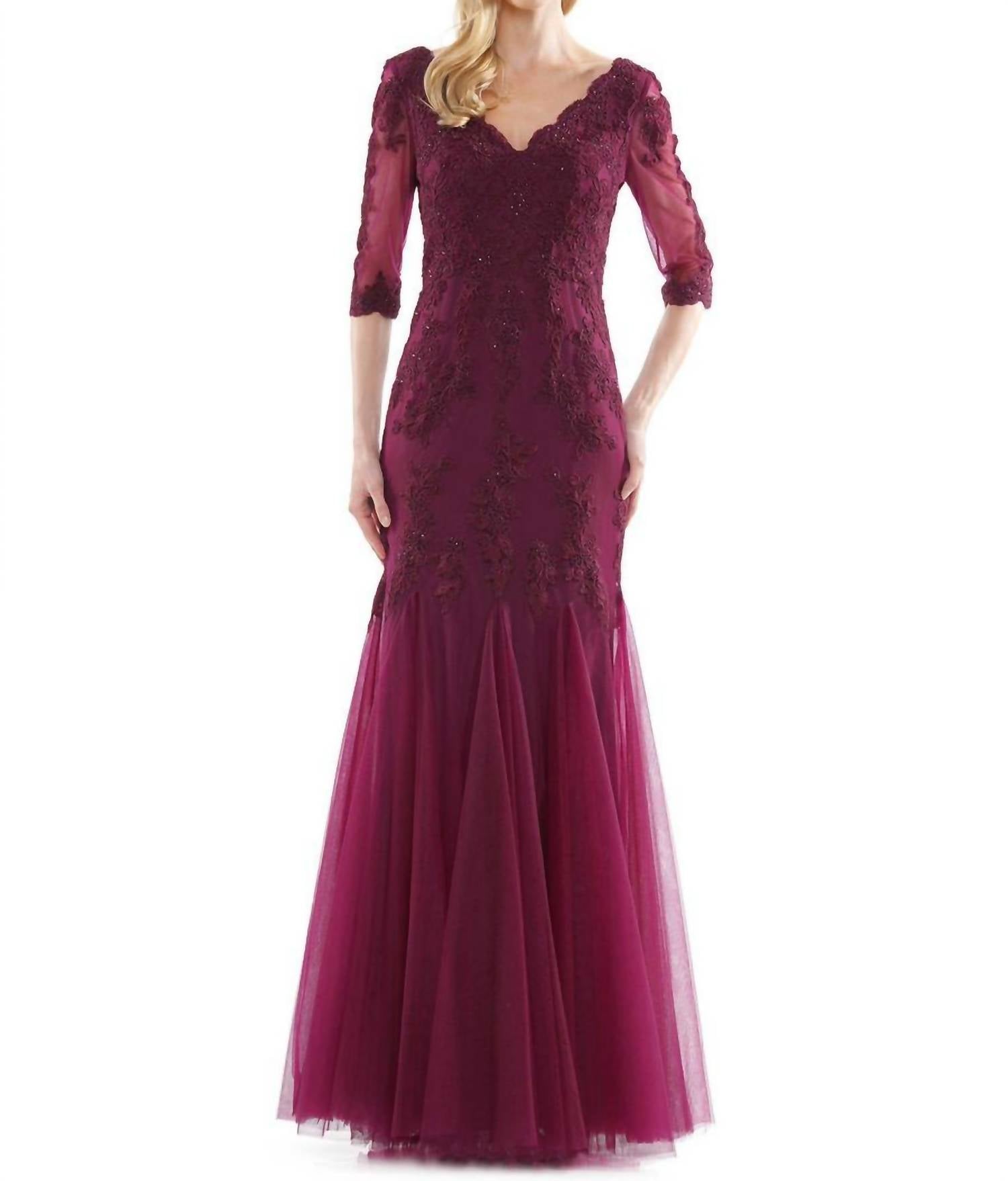 Colors Dress - Sheer 3/4 Sleeve Mermaid Gown
