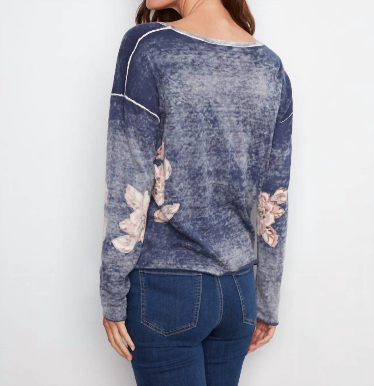 Charlie B - Reversible Floral V-neck Sweater