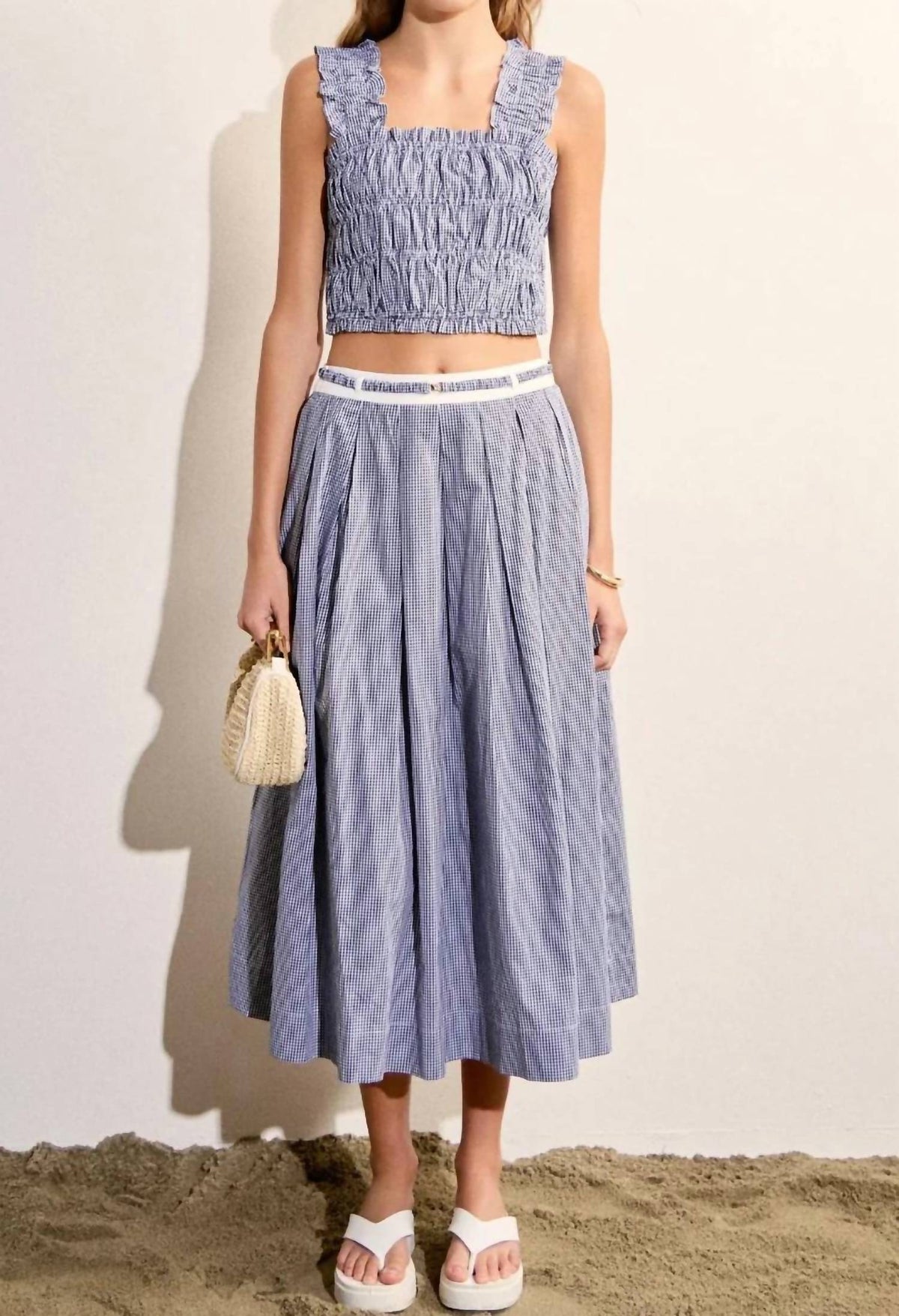 English Factory - Gingham Pleated Midi Skirt