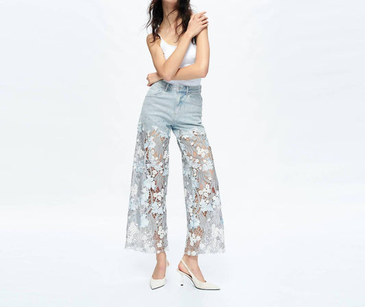 Bayeas - High Rise Wide Leg Jeans With Lace Spliced