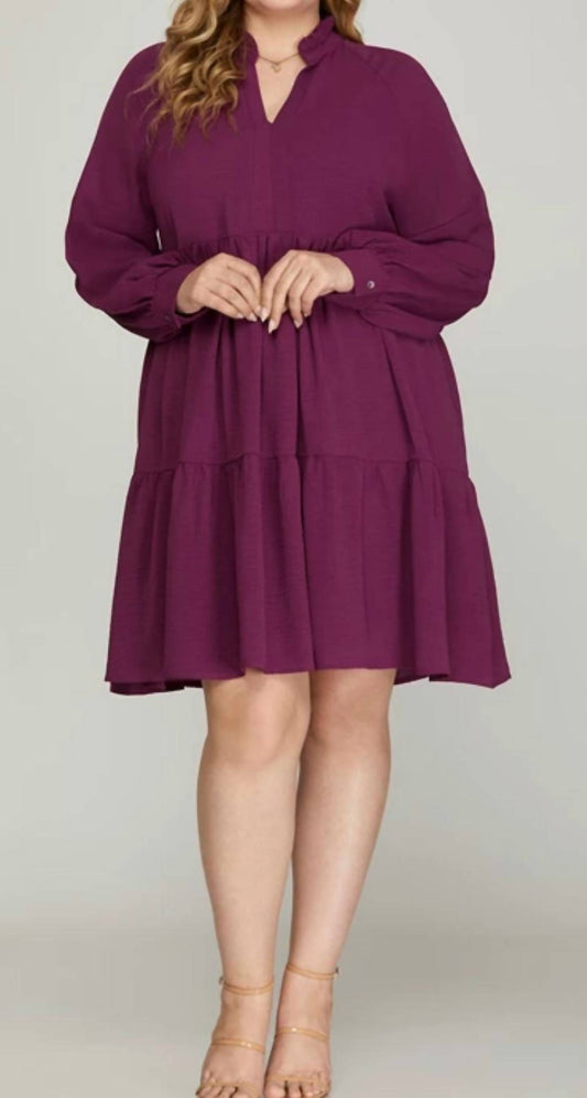 She + Sky - Long Sleeve Mini Dress - Plus