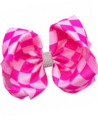 Kidscharm - Girls Checkered Double Layer Rhinestone Hair Bow