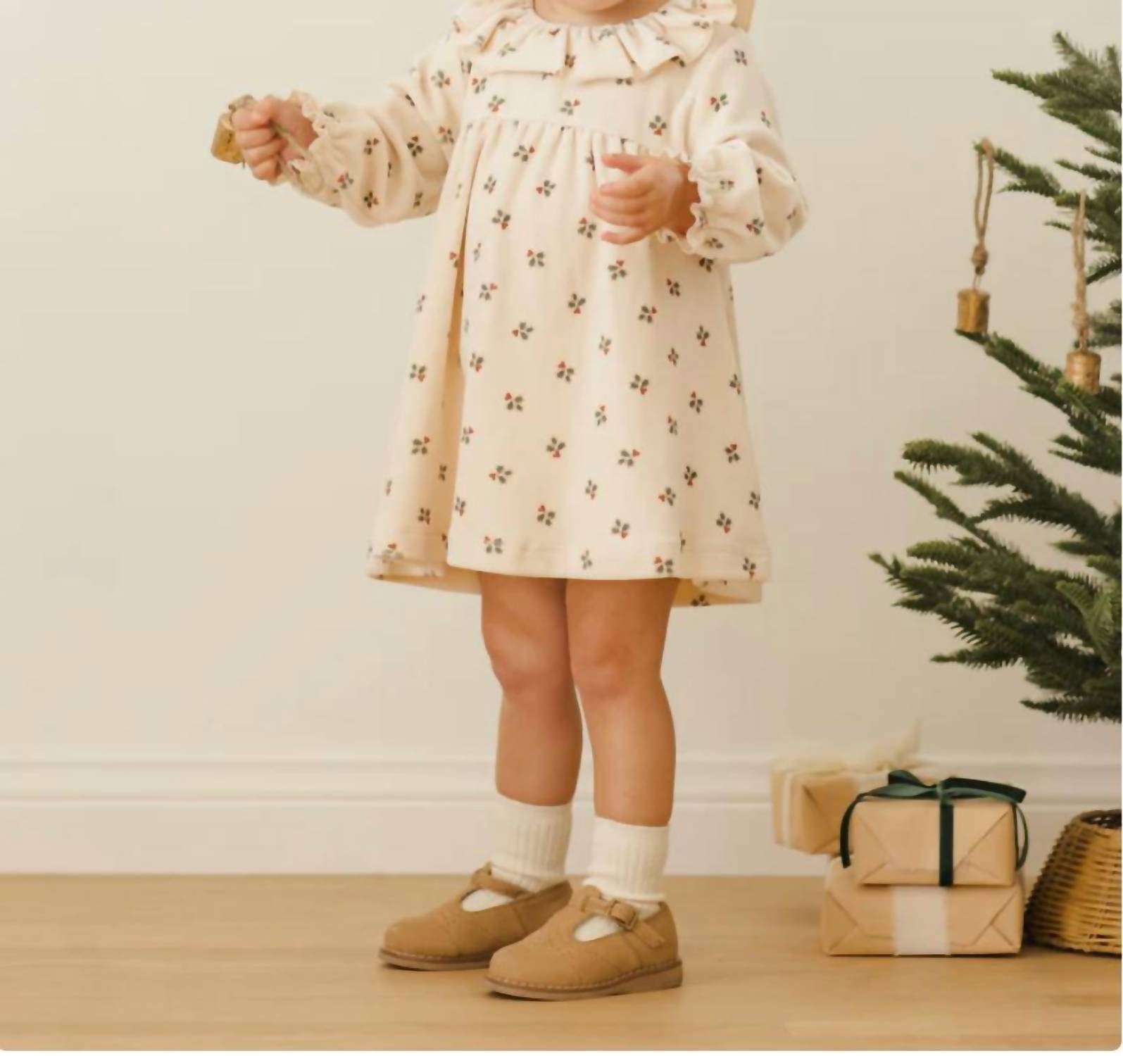 Quincy Mae Velour Baby Dress in holly berry - kids' dress