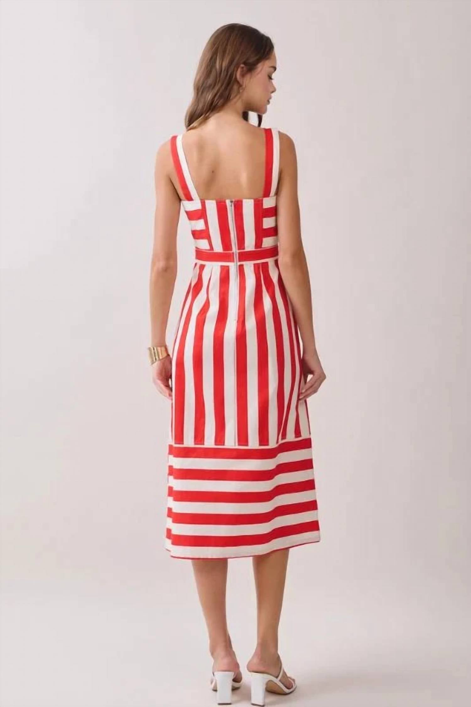Tcec - Wide Straps Striped Midi Dress