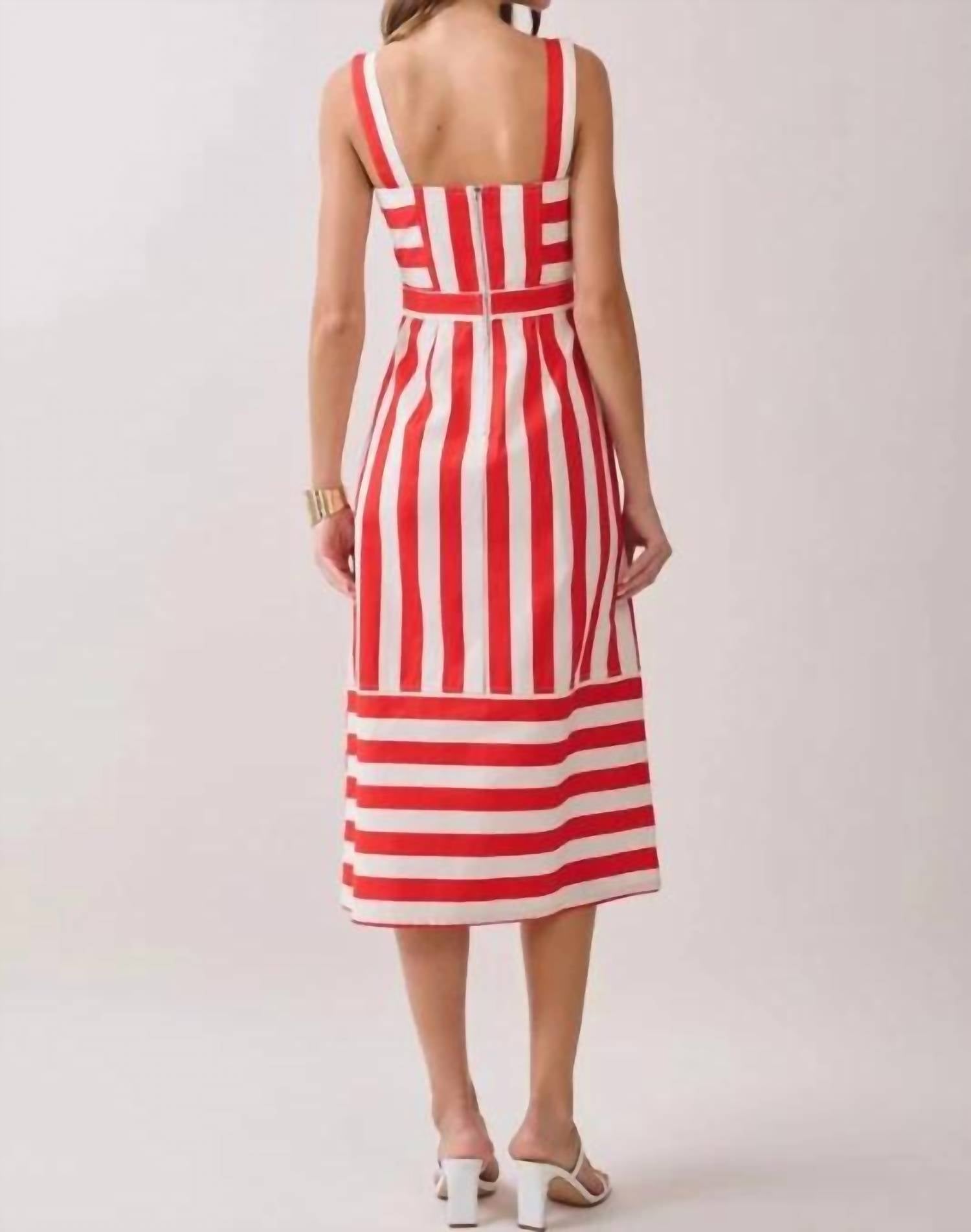 Tcec - Wide Straps Striped Midi Dress