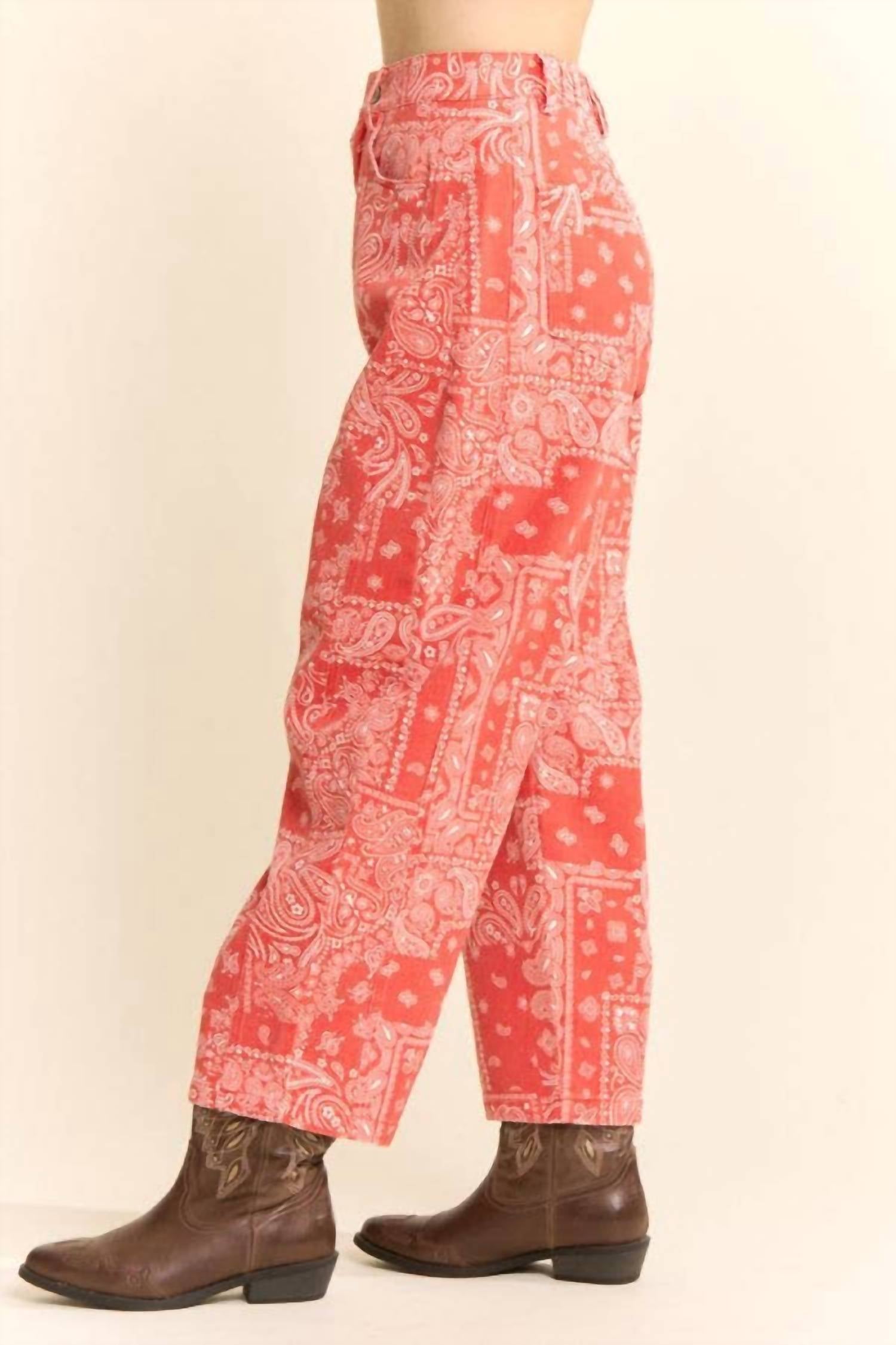 Davi & Dani - Bandana Print High-Rise Barrel Pants