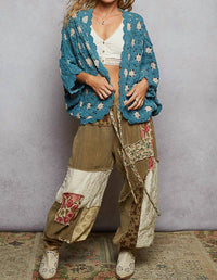 POL Floral Crochet Cardigan in teal - women's cardigan - view 4