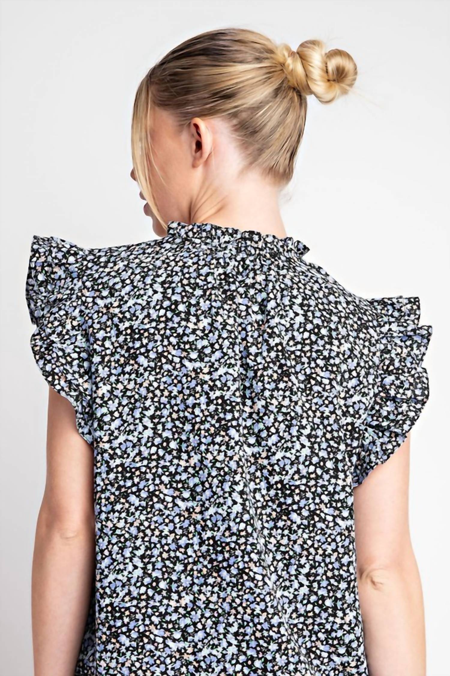 Ee:Some - Ruffle Sleeve Tie Neck Blouse